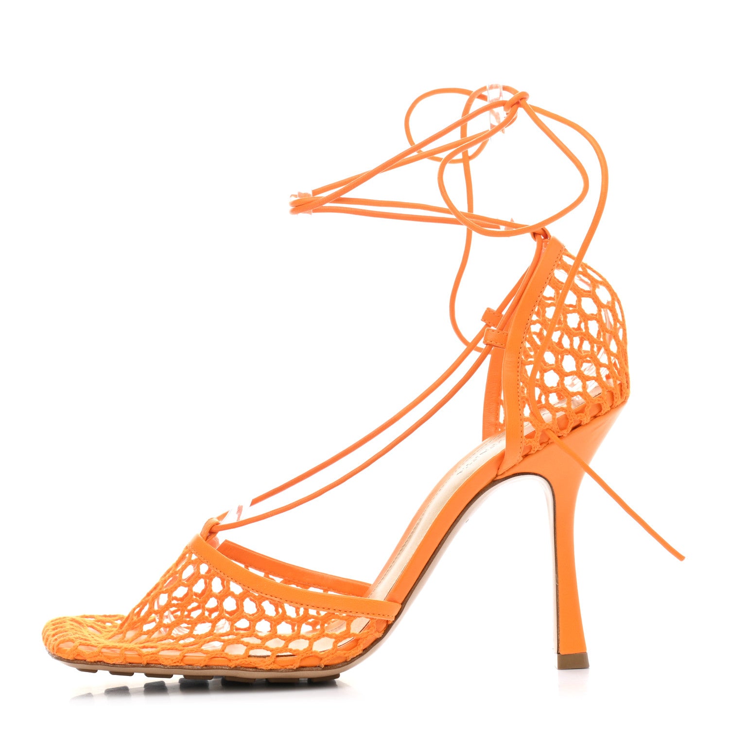 Bottega Veneta Mesh Nappa Stretch Ankle Tie Sandals 41 Tangerine 1 of 8