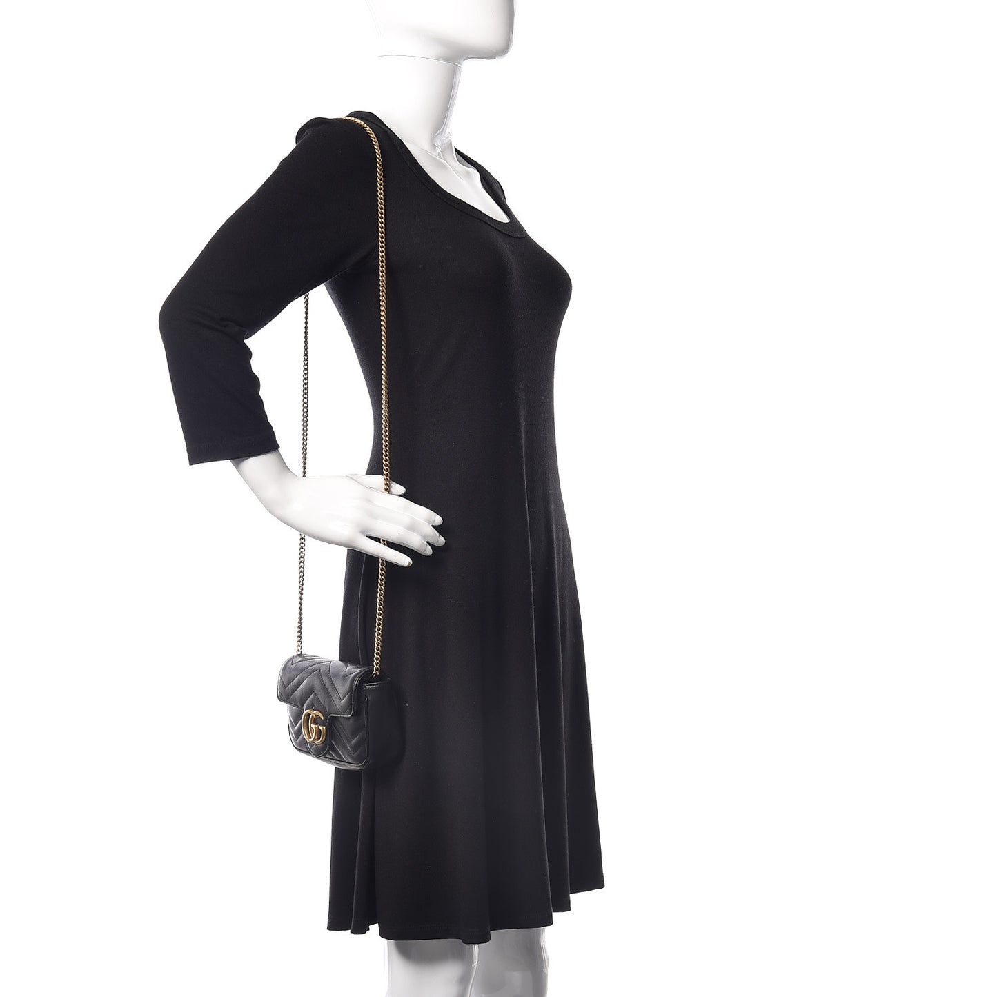 Calfskin Matelasse Super Mini GG Marmont Shoulder Bag Black