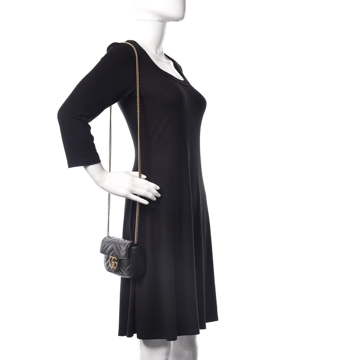 Gucci Calfskin Matelasse Super Mini GG Marmont Shoulder Bag Black 2 of 9