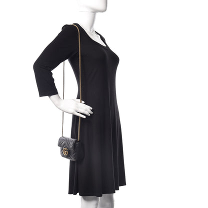 Gucci Calfskin Matelasse Super Mini GG Marmont Shoulder Bag Black 2 of 9