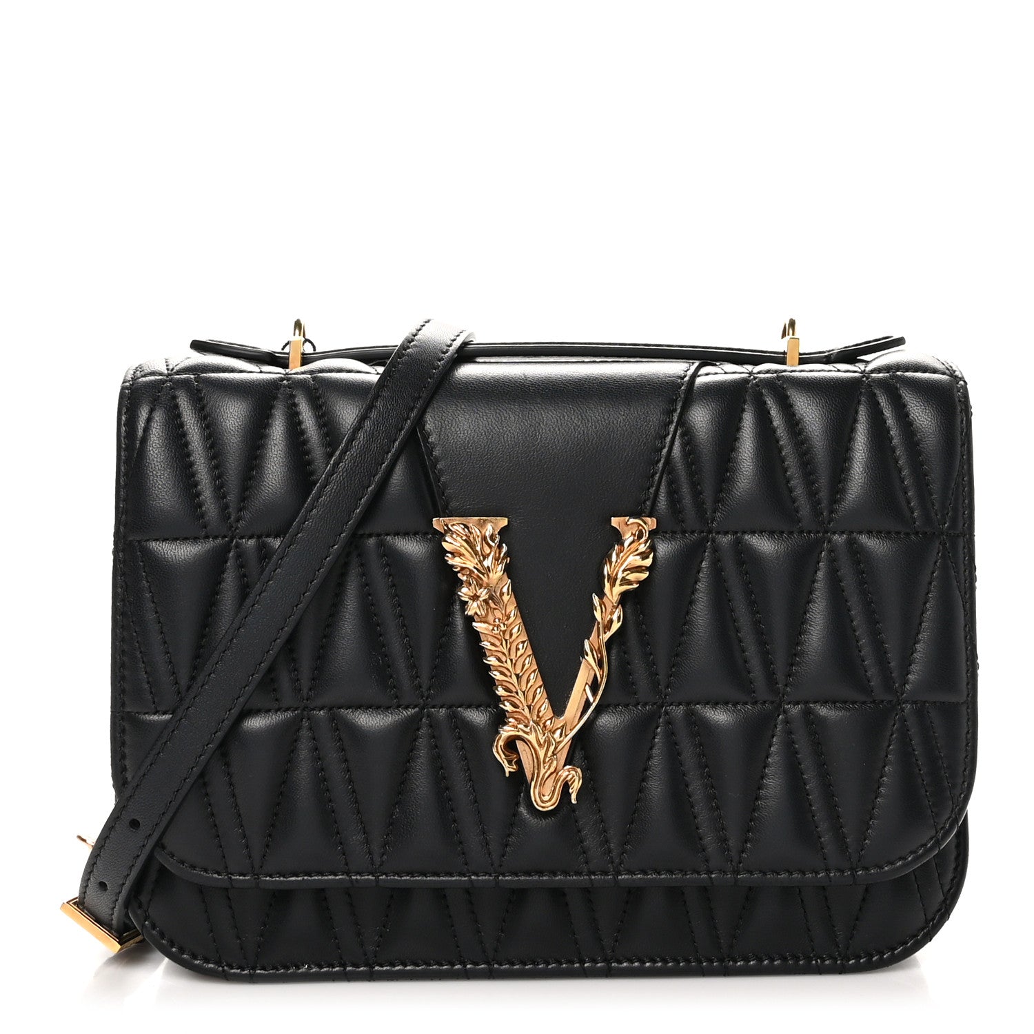 Versace Nappa Quilted Virtus Top Handle Shoulder Bag Black 1 of 9