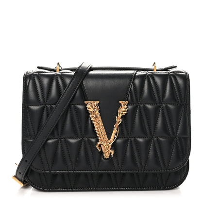Versace Nappa Quilted Virtus Top Handle Shoulder Bag Black 1 of 9