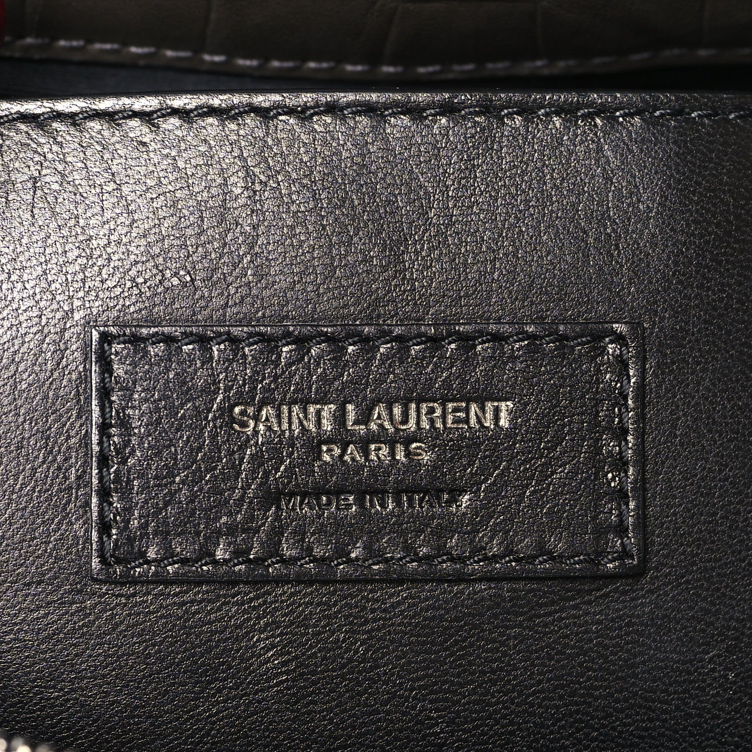 Saint Laurent Calfskin Crocodile Embossed Medium West Hollywood Monogram Fold-Over Grey 6 of 9