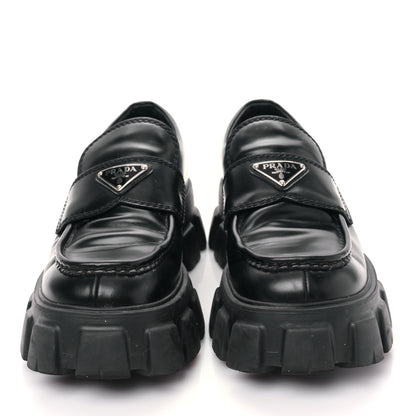Prada Spazzolato Rois Metal Triangle Logo Mens Monolith 60mm Loafers 7 Black 2 of 8