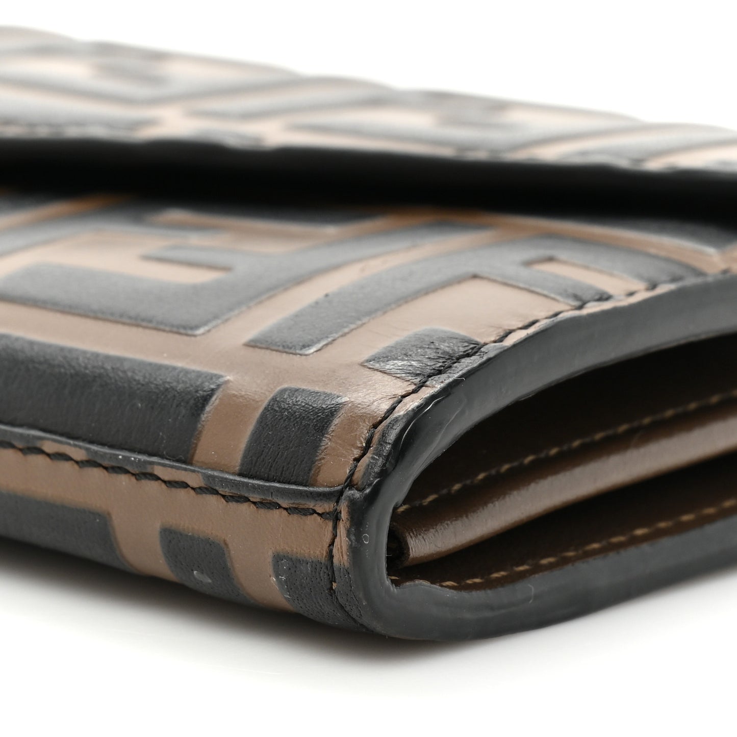 Vitello Soft F is Fendi Bi-Color FF 1974 Embossed Continental Envelope Wallet Maya Black