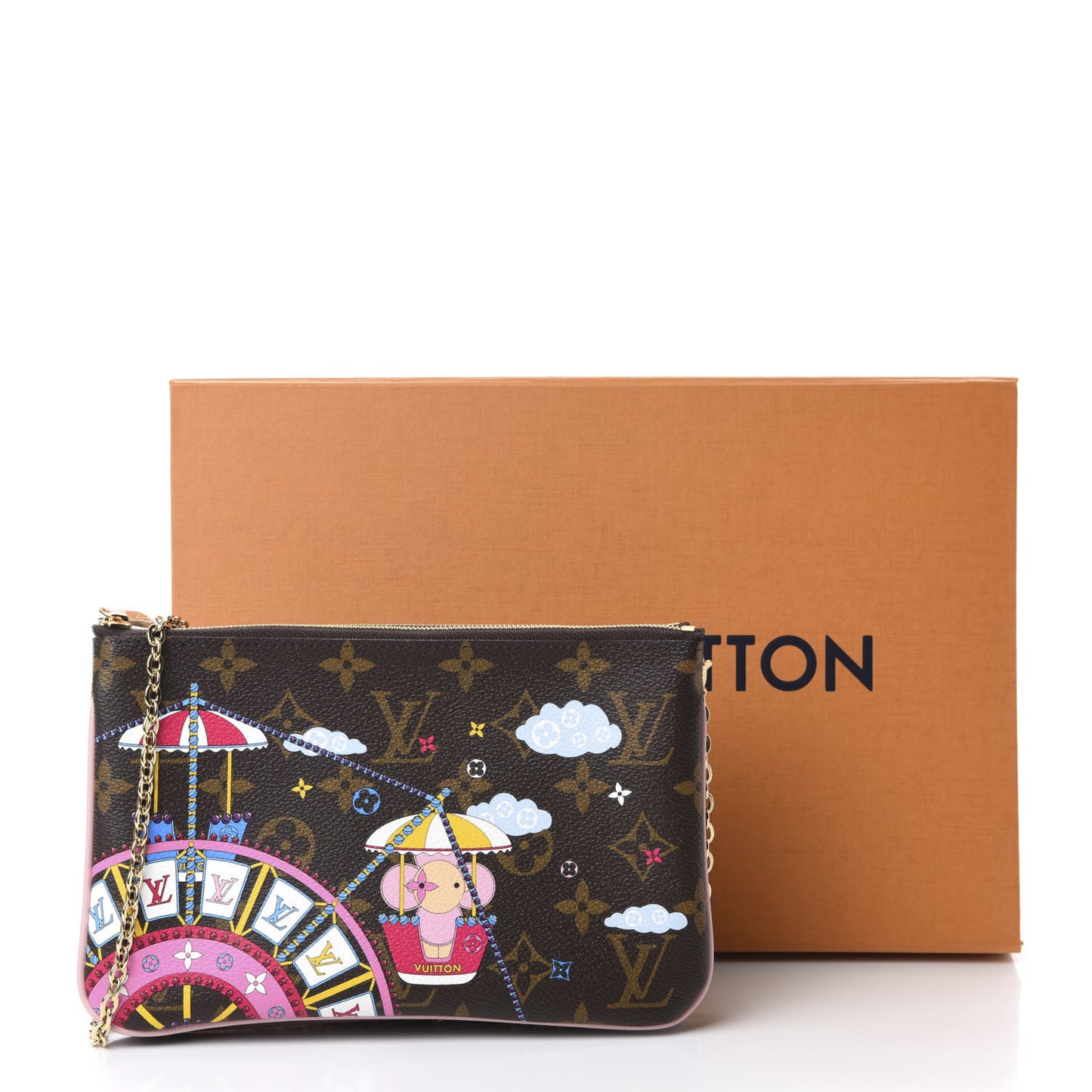 Monogram 2020 Christmas Animation Big Wheel Double Zip Pochette Rose Ballerine