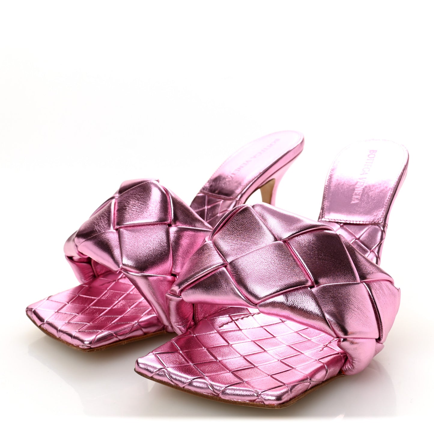 Metallic Nappa Maxi Intrecciato Lido 90mm Mule Sandals 39 Azalea