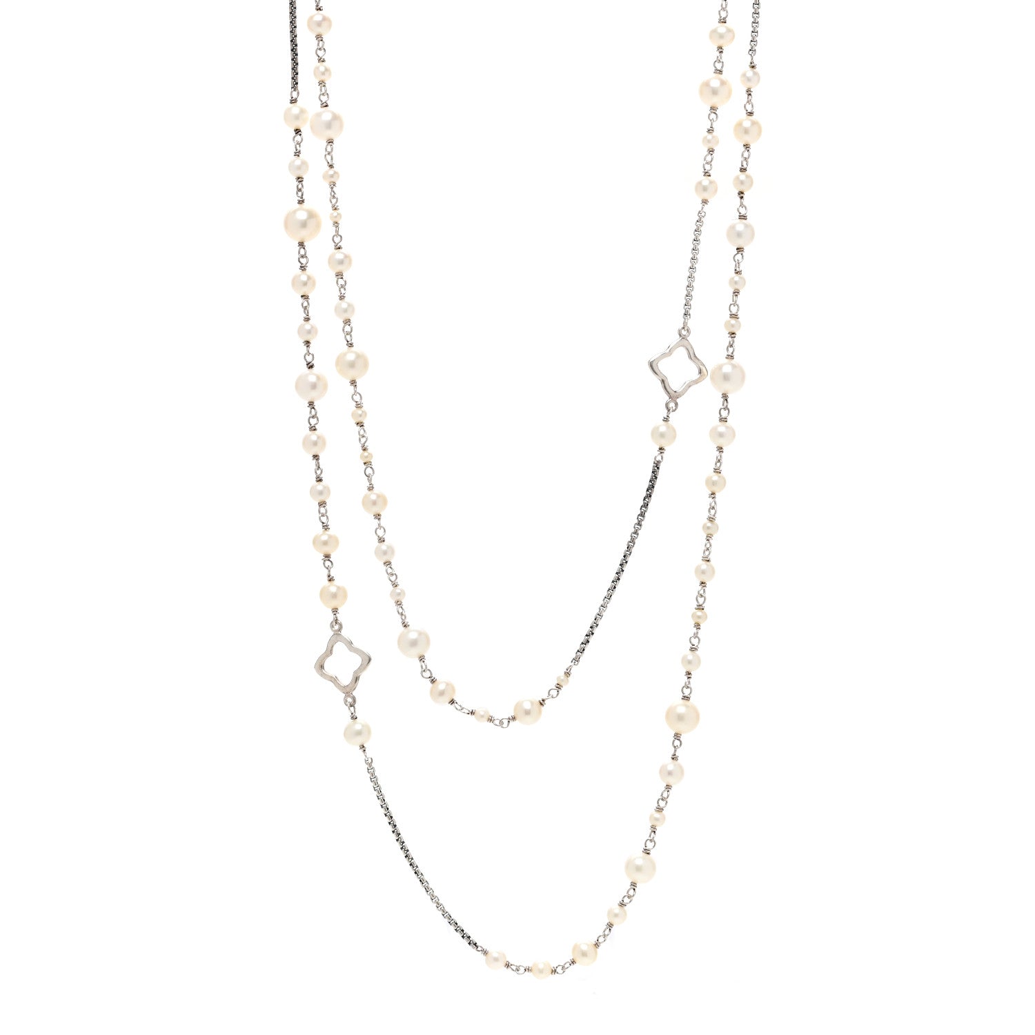 David Yurman Sterling Silver Pearl Quatrefoil Long Chain Necklace 1 of 4