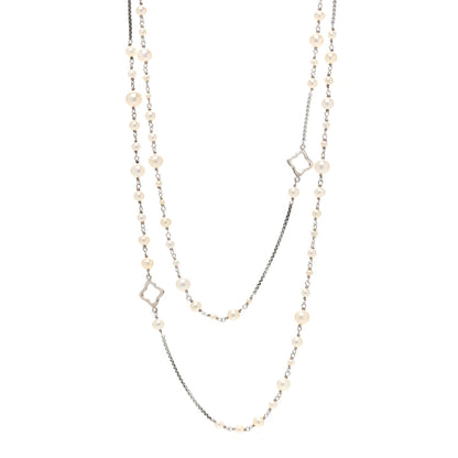 David Yurman Sterling Silver Pearl Quatrefoil Long Chain Necklace 1 of 4