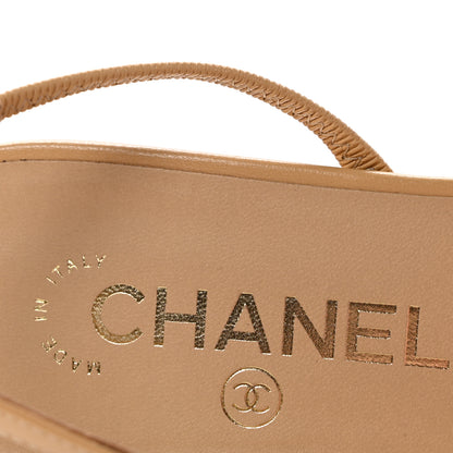 Chanel Goatskin Grosgrain Cap Toe CC Slingback Sandals 38.5 Beige Black 8 of 10