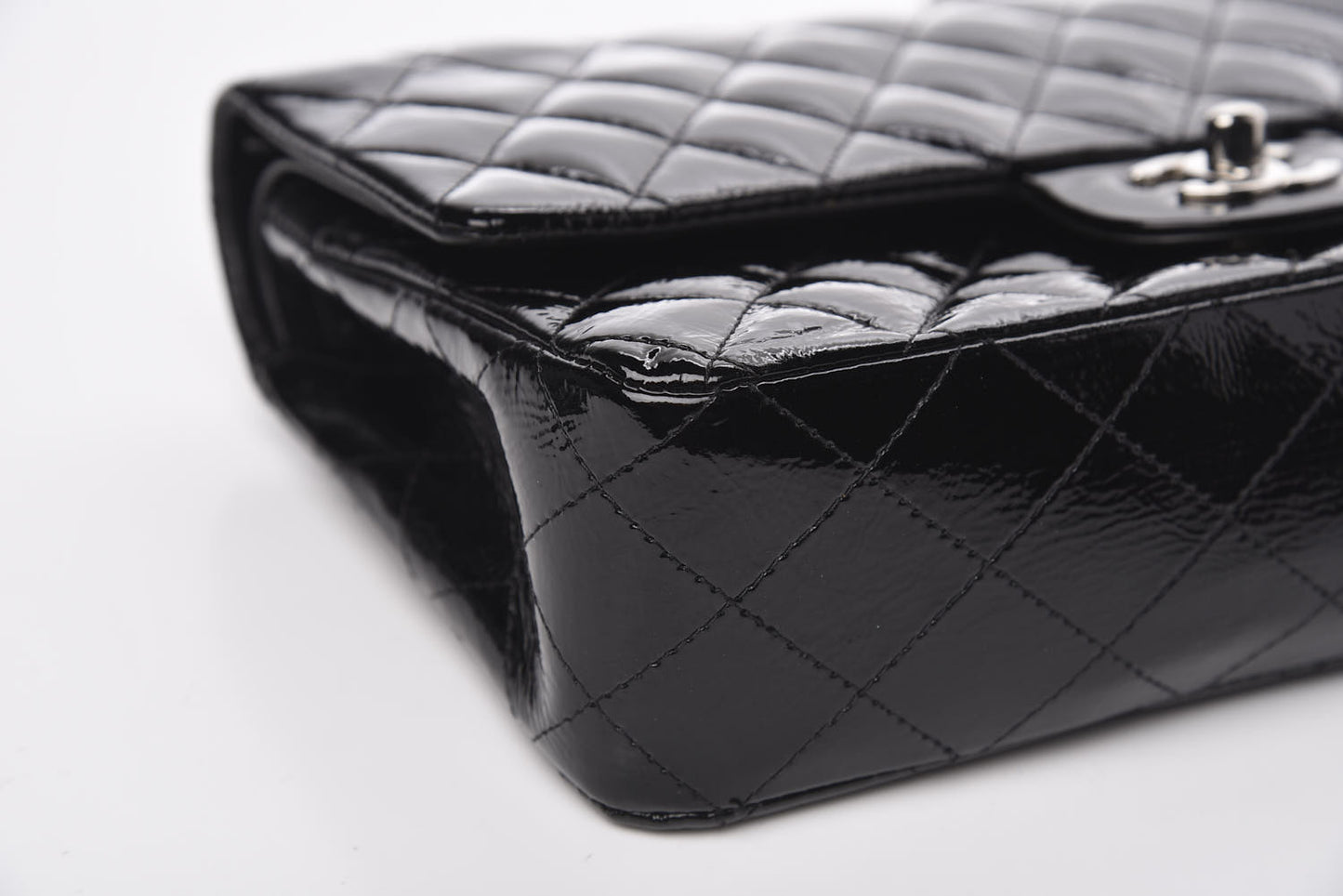 Patent Quilted Medium Double Flap Black