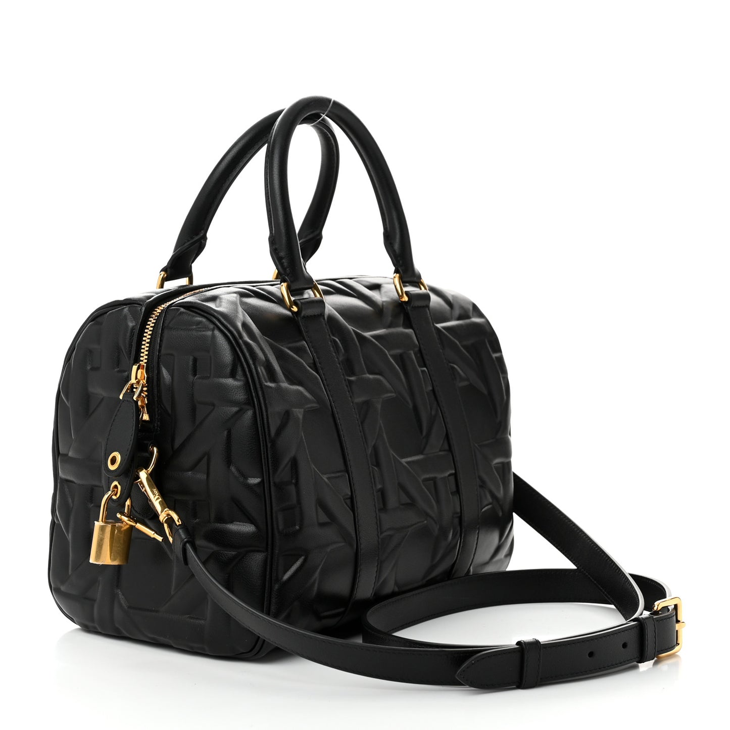 Calfskin Embossed Graphic Cannage Groove 25 Bag Black