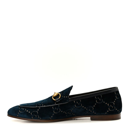Gucci Velvet GG Monogram Horsebit Mens Jordaan Loafers  11 Blue Beige 1 of 10