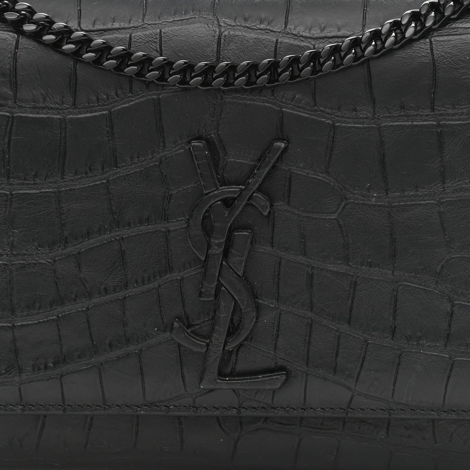 Saint Laurent Calfskin Crocodile Embossed Medium Classic Monogram Kate Satchel Black 7 of 12