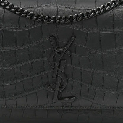 Saint Laurent Calfskin Crocodile Embossed Medium Classic Monogram Kate Satchel Black 7 of 12