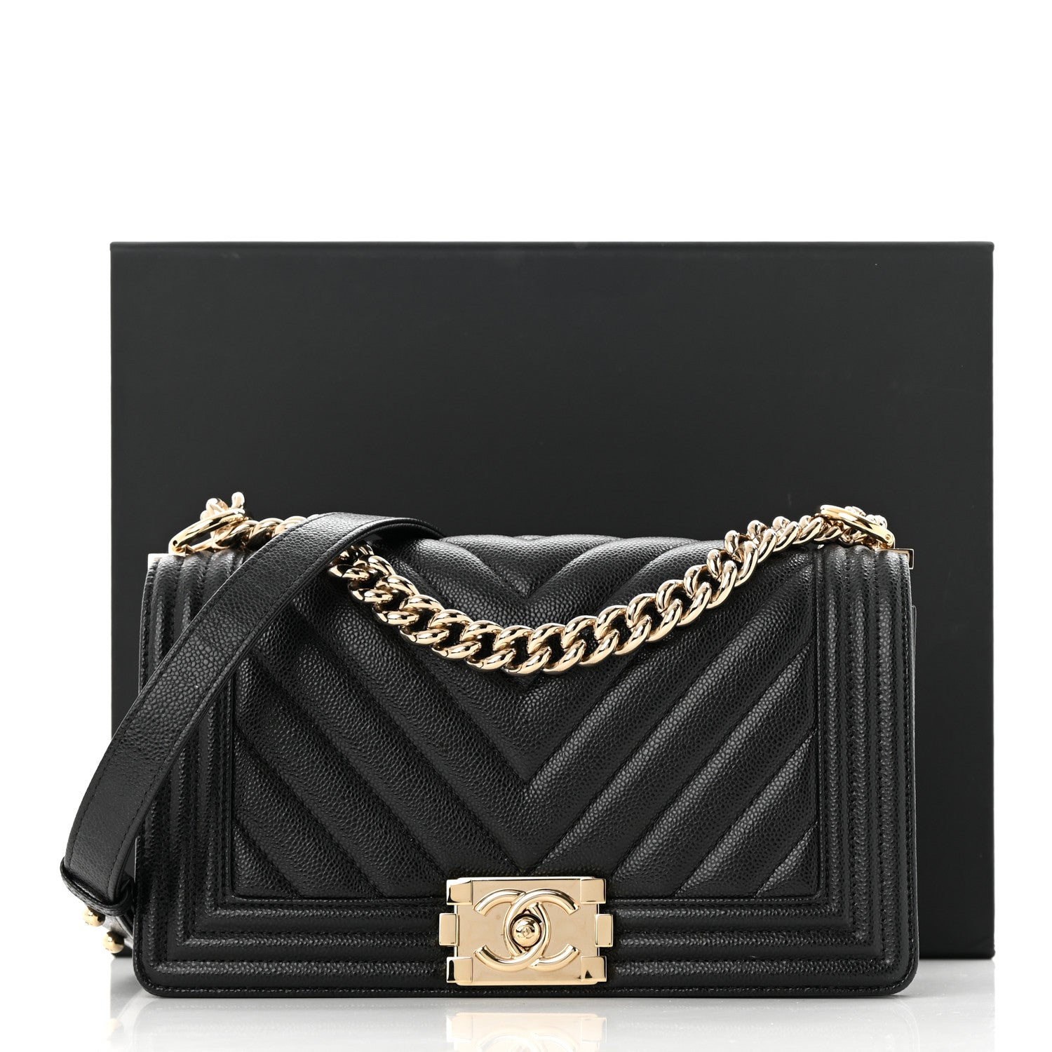 Chanel Caviar Chevron Quilted Medium Boy Flap Black 13 of 13