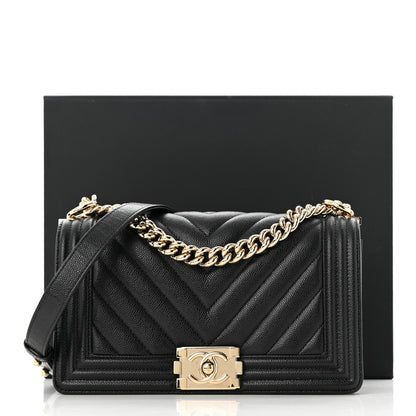 Chanel Caviar Chevron Quilted Medium Boy Flap Black 13 of 13