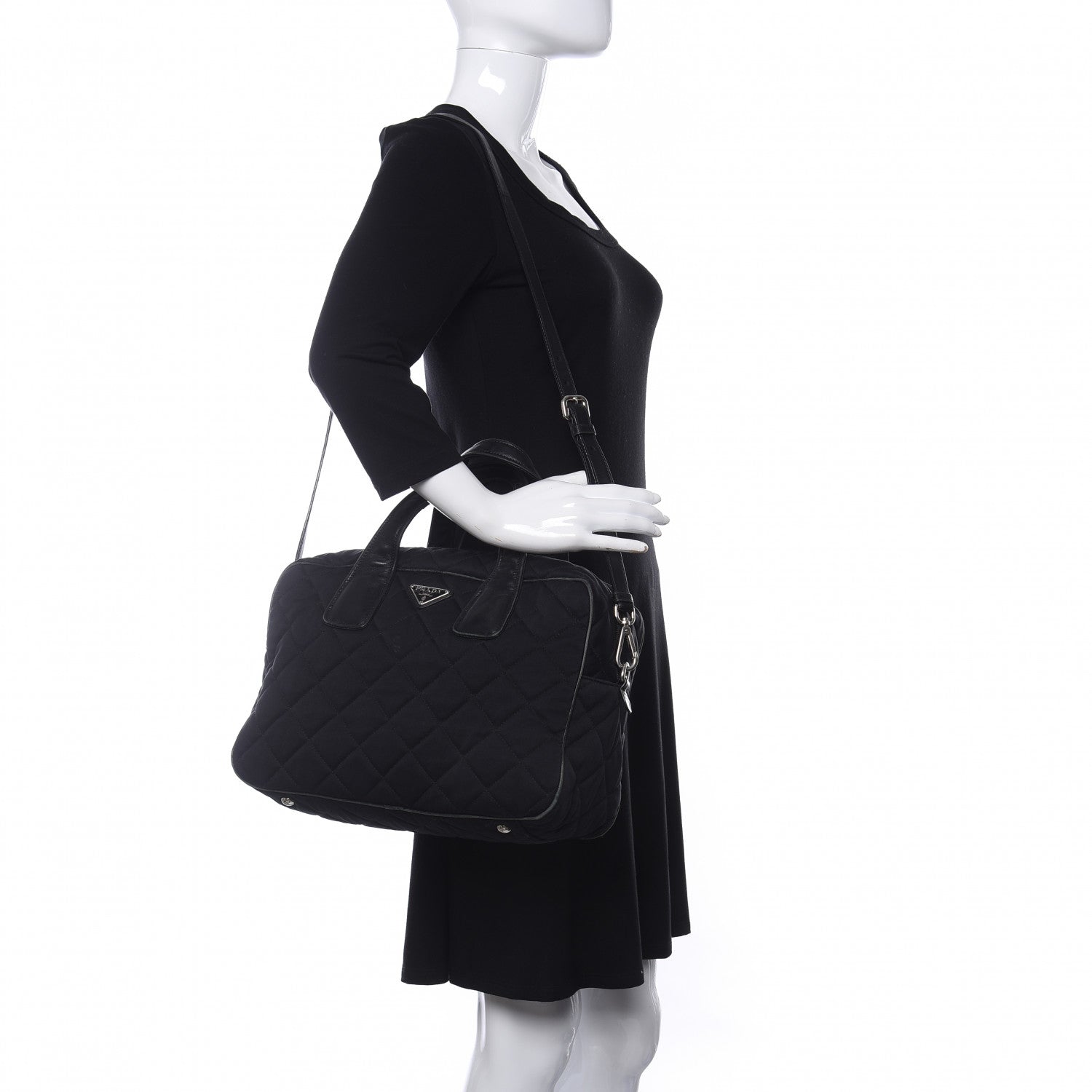 Prada Nylon Tessuto Impuntu Quilted Bowler Black 2 of 19