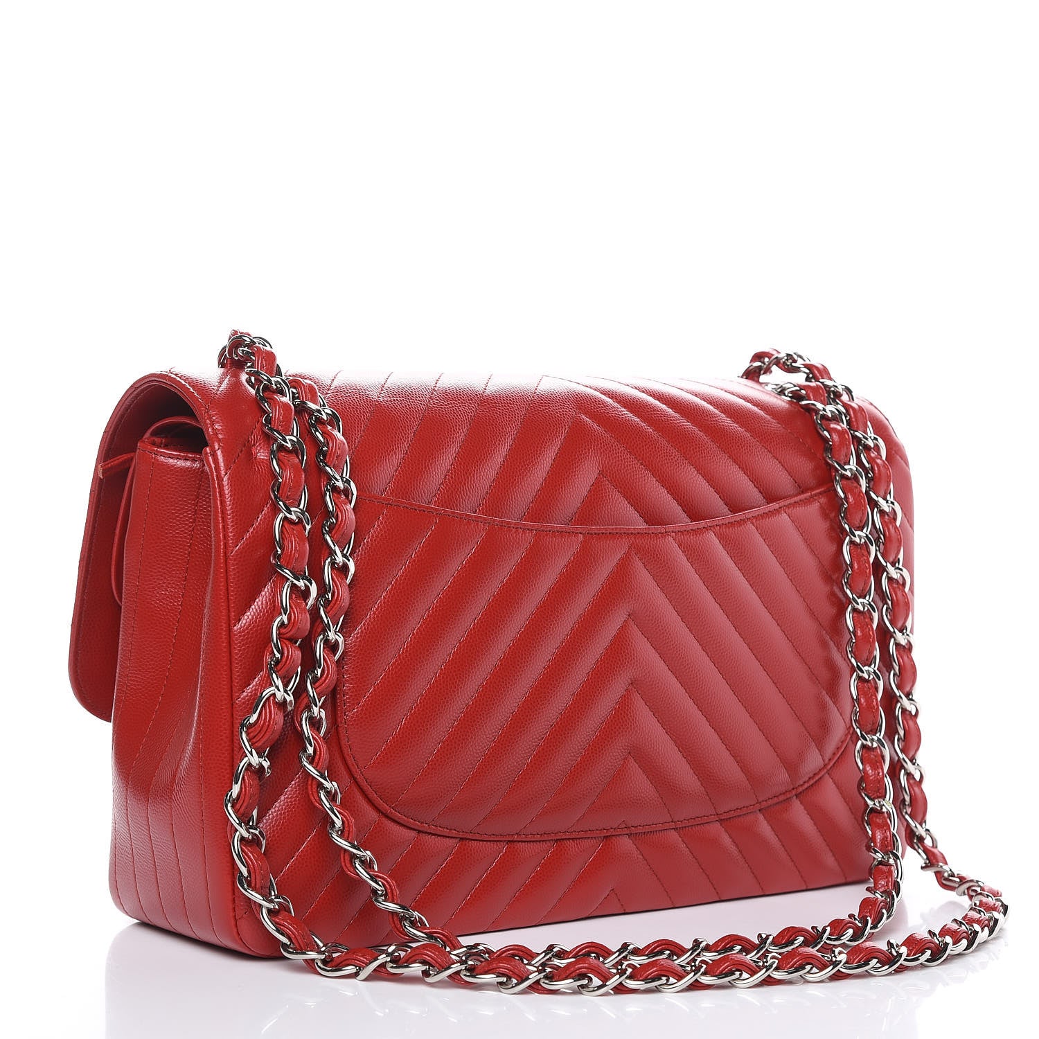 Chanel Caviar Chevron Quilted Jumbo Double Flap Dark Red 3 of 11