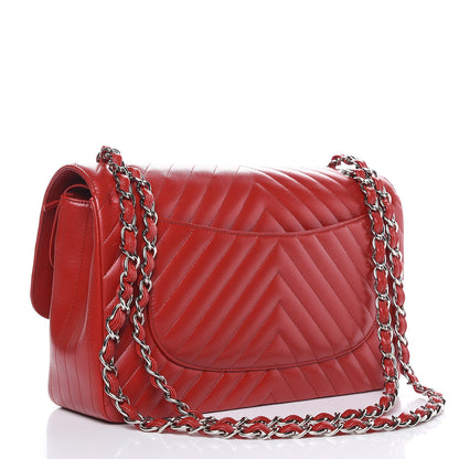 Chanel Caviar Chevron Quilted Jumbo Double Flap Dark Red 3 of 11