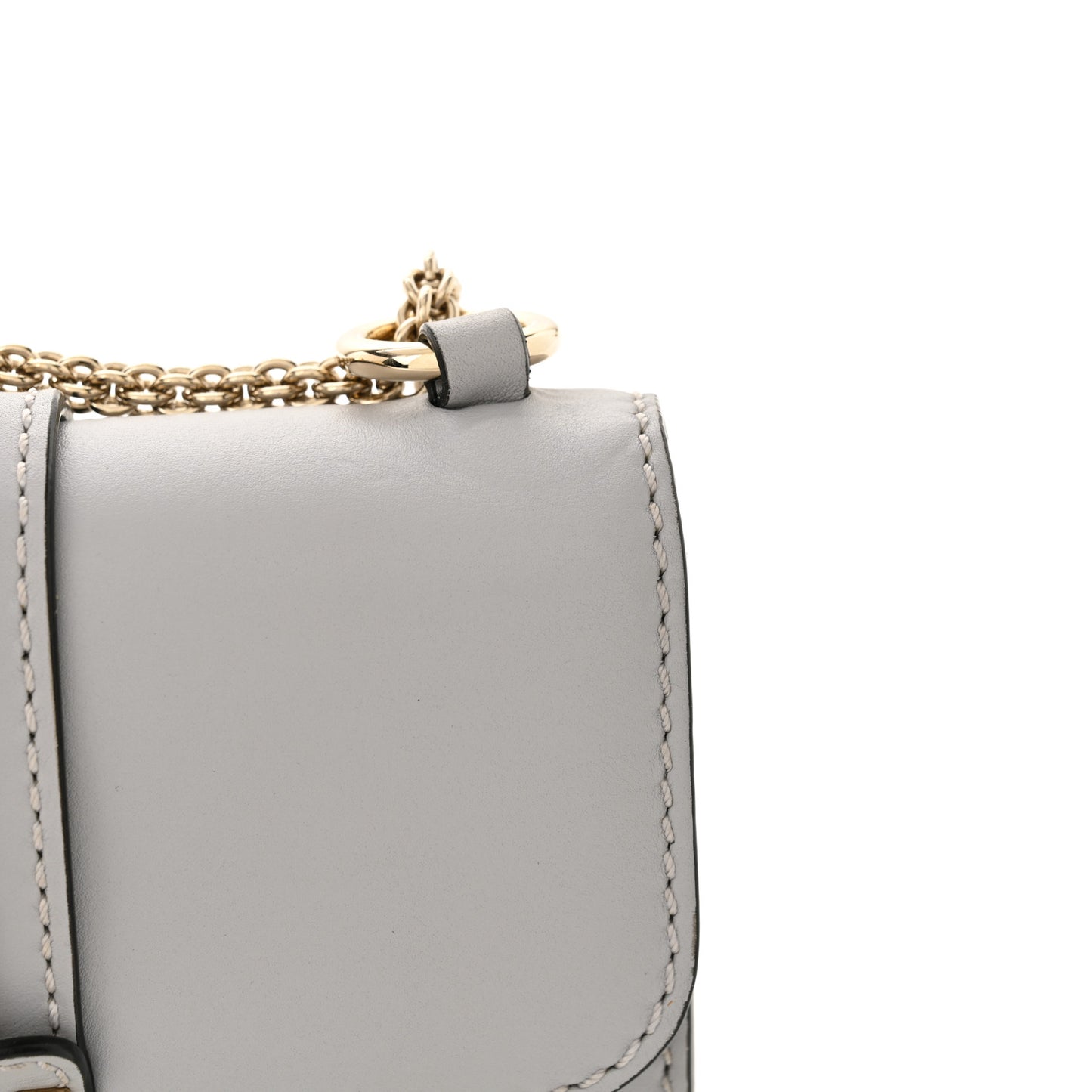 Vitello Mini Glam Lock Rockstud Flap Pastel Grey