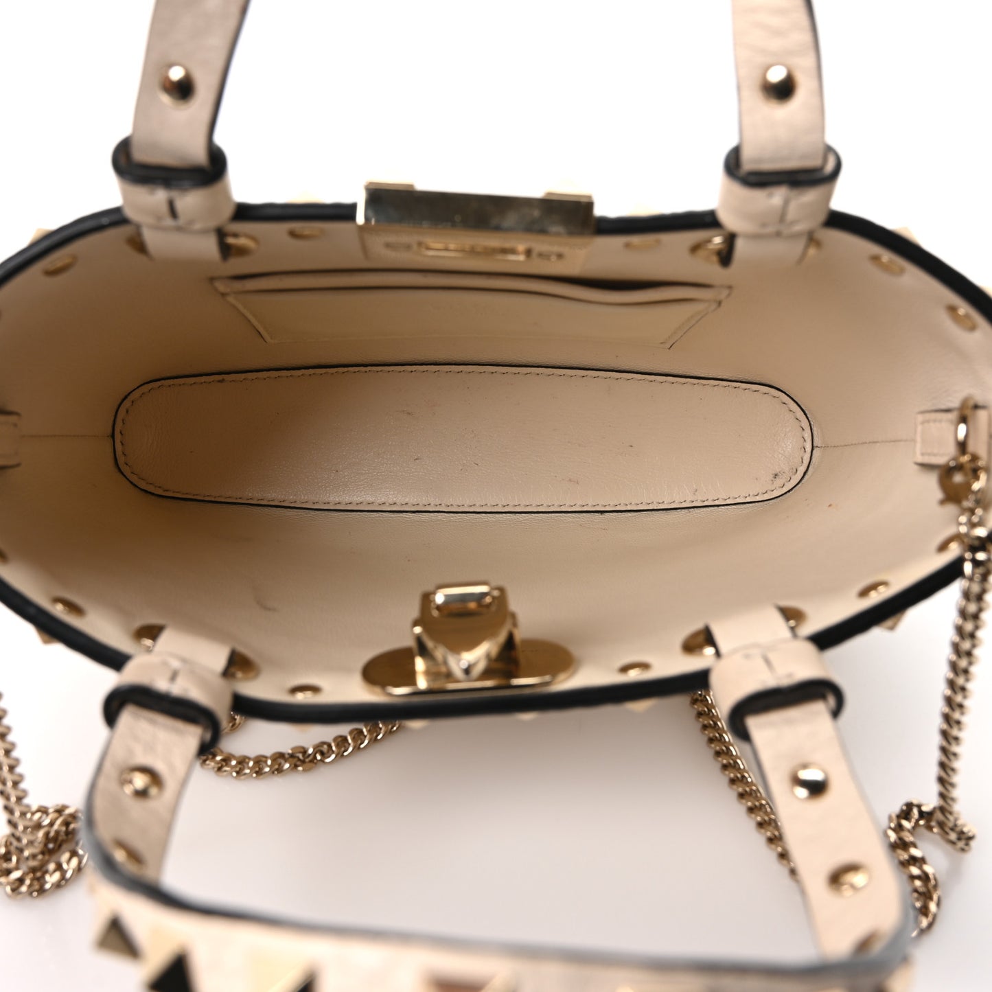 Grainy Calfskin Mini Rockstud Flip Lock Tote Ivory