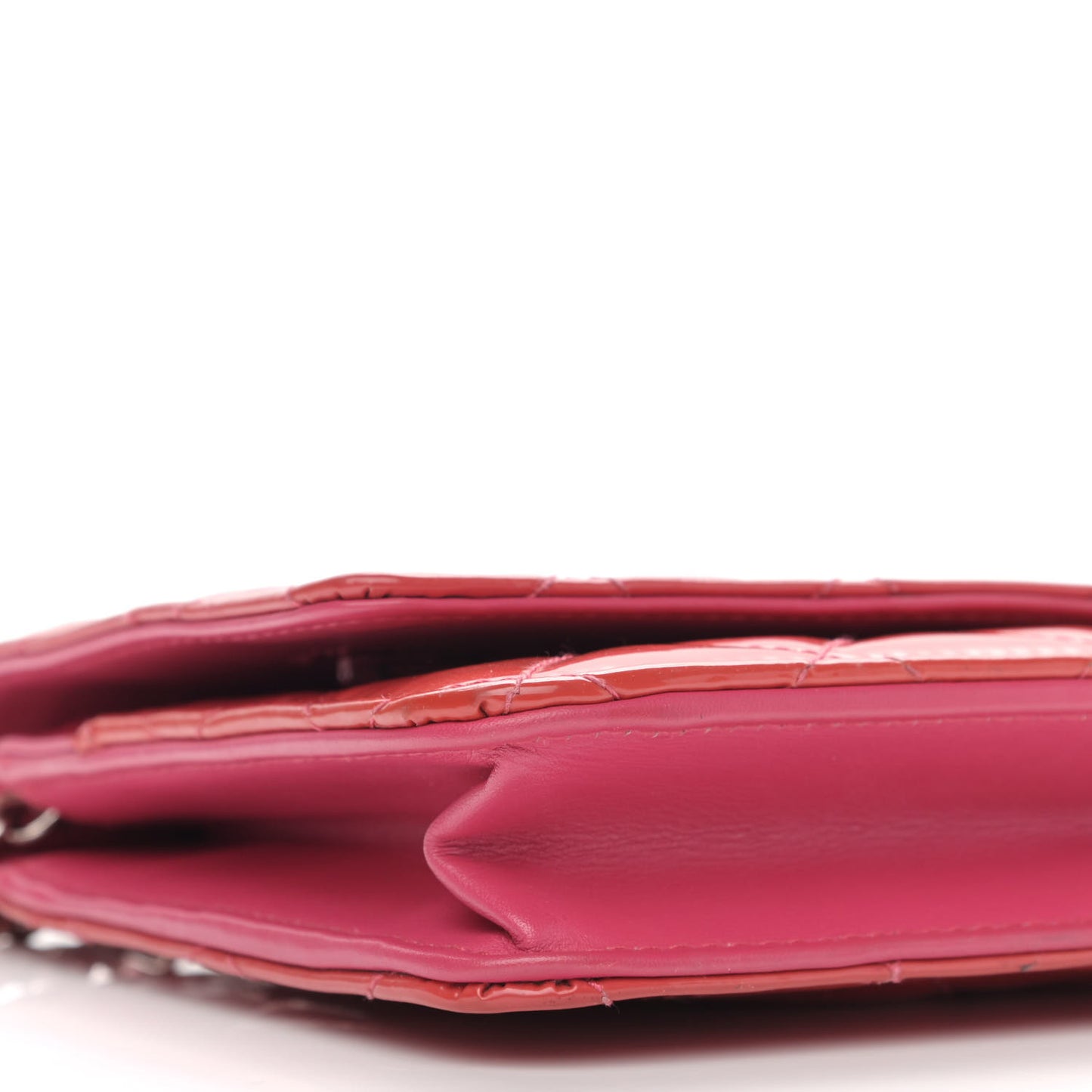Patent Calfskin Quilted Wallet On Chain WOC Pink