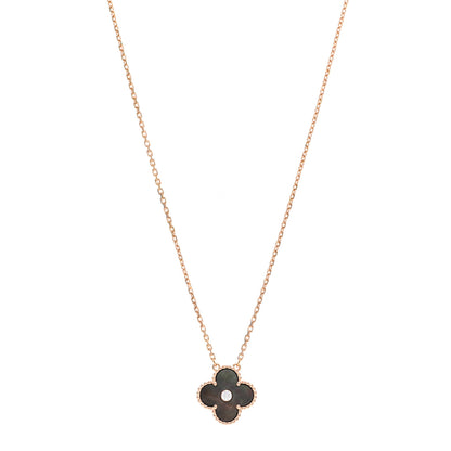 Van Cleef & Arpels 18K Rose Gold Diamond Grey Mother of Pearl Vintage Alhambra Pendant Necklace 1 of 5