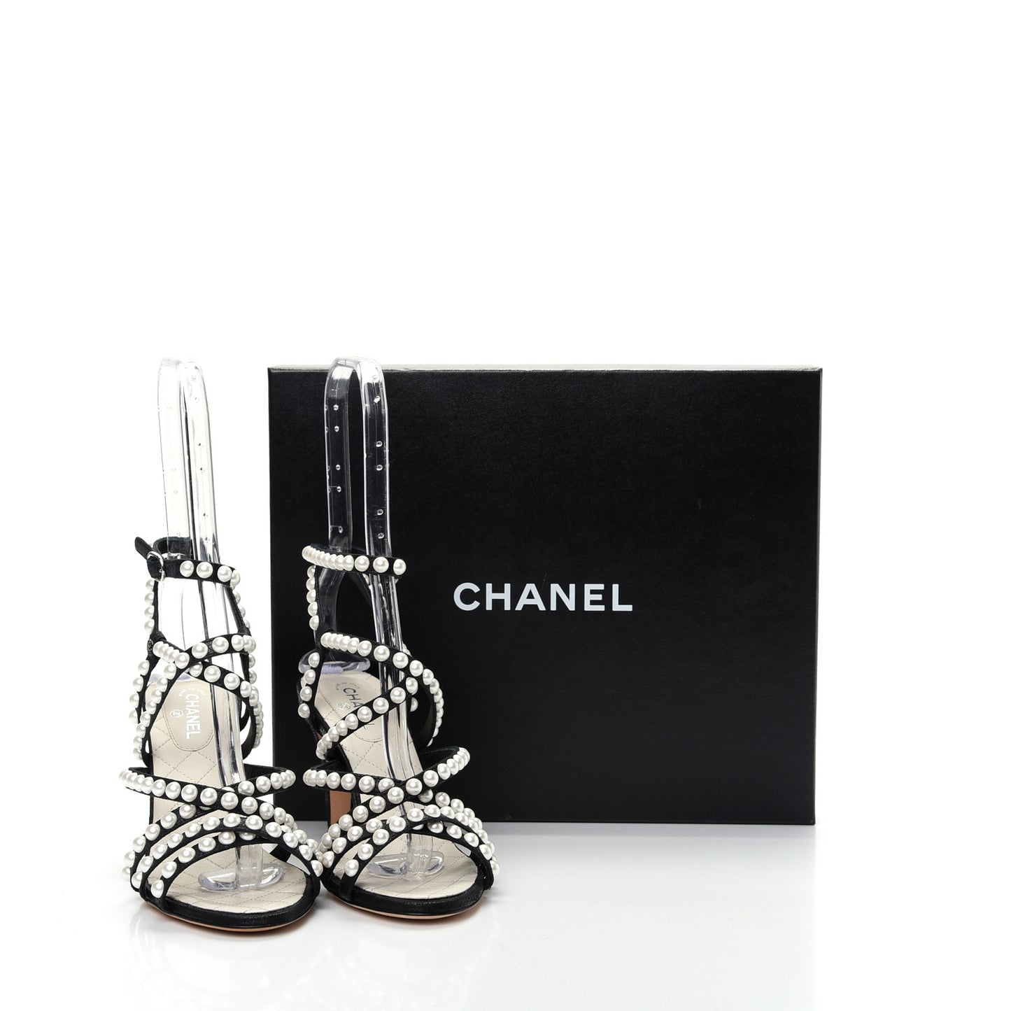 Crackled Lambskin Pearl Sandals 36.5 Black