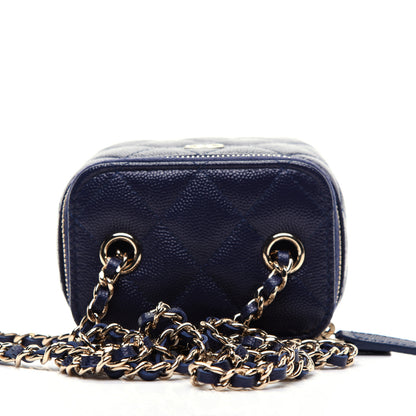 Chanel Caviar Quilted Mini Vanity Case With Chain Navy Blue 10 of 11