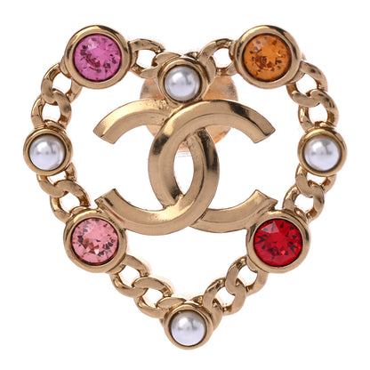 Chanel Crystal Pearl CC Heart Brooch Gold Multicolor 1 of 4
