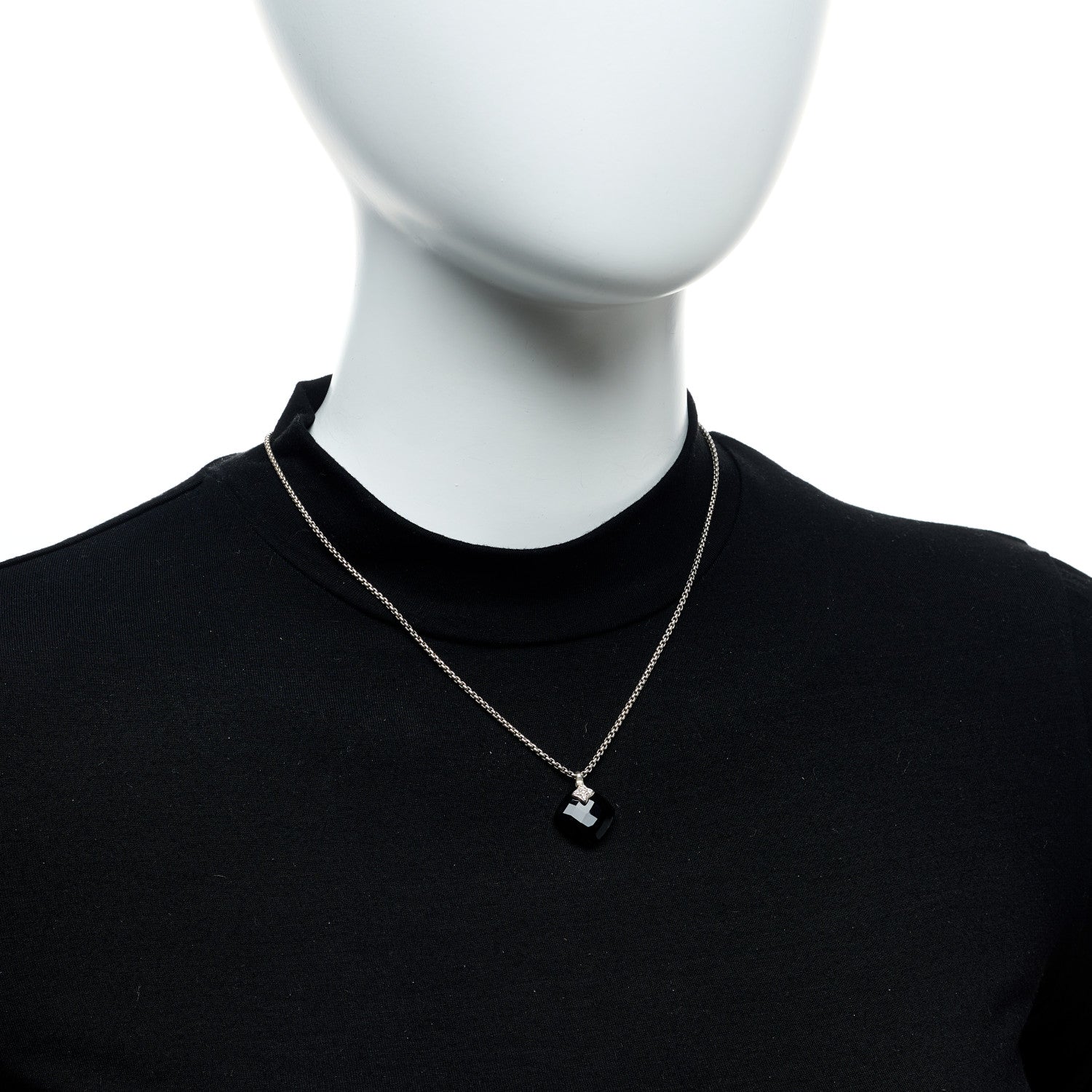 David Yurman Sterling Silver Diamond Black Onyx Capri Pendant Necklace 2 of 5