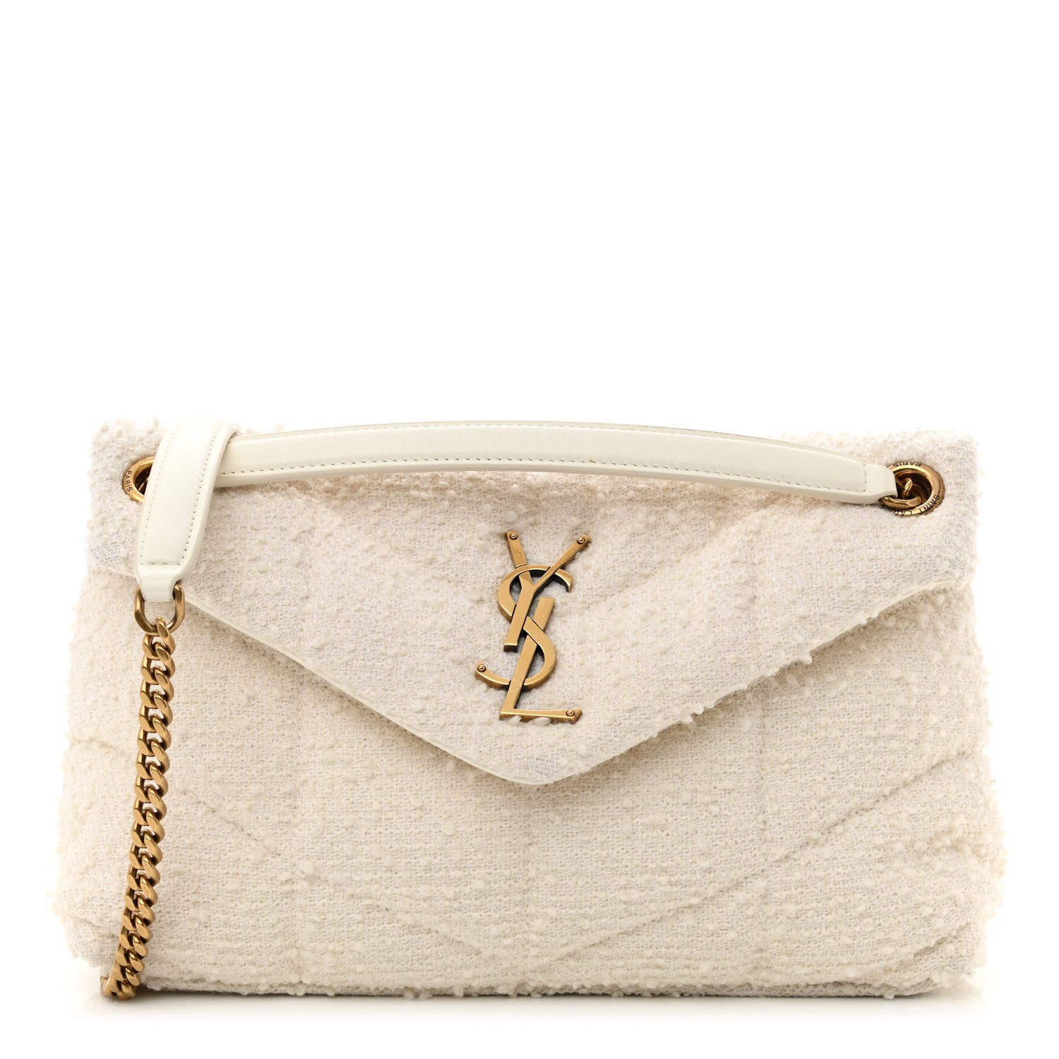 Saint Laurent Boucle Tweed Quilted Small Loulou Puffer Monogram Chain Satchel Crema Soft 1 of 10
