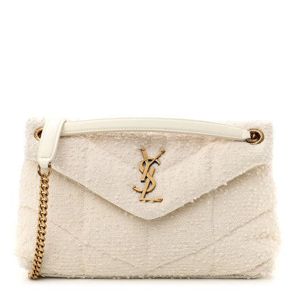 Saint Laurent Boucle Tweed Quilted Small Loulou Puffer Monogram Chain Satchel Crema Soft 1 of 10