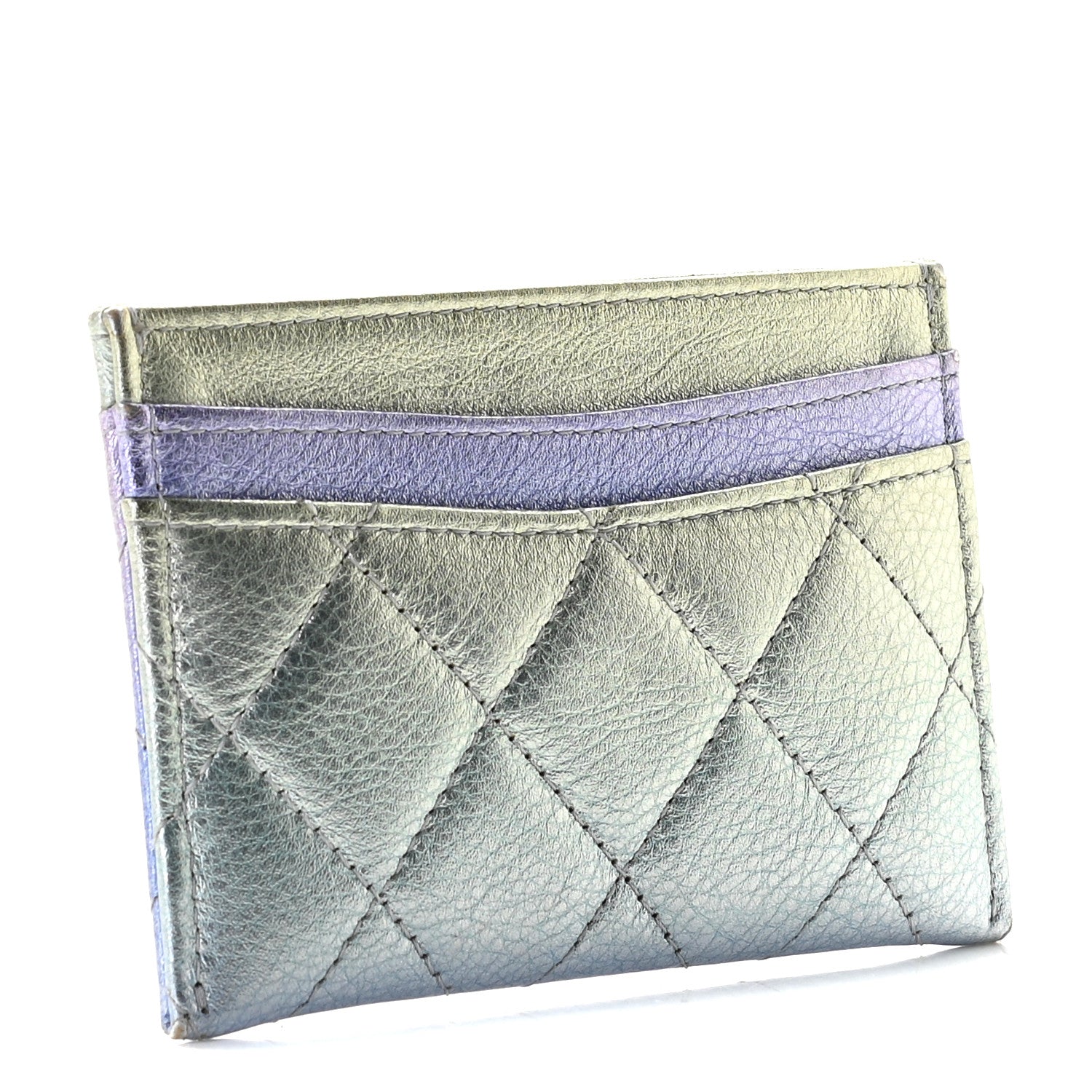 Chanel Gradient Metallic Calfskin Quilted Card Holder Silver Blue Yellow Purple 3 of 8