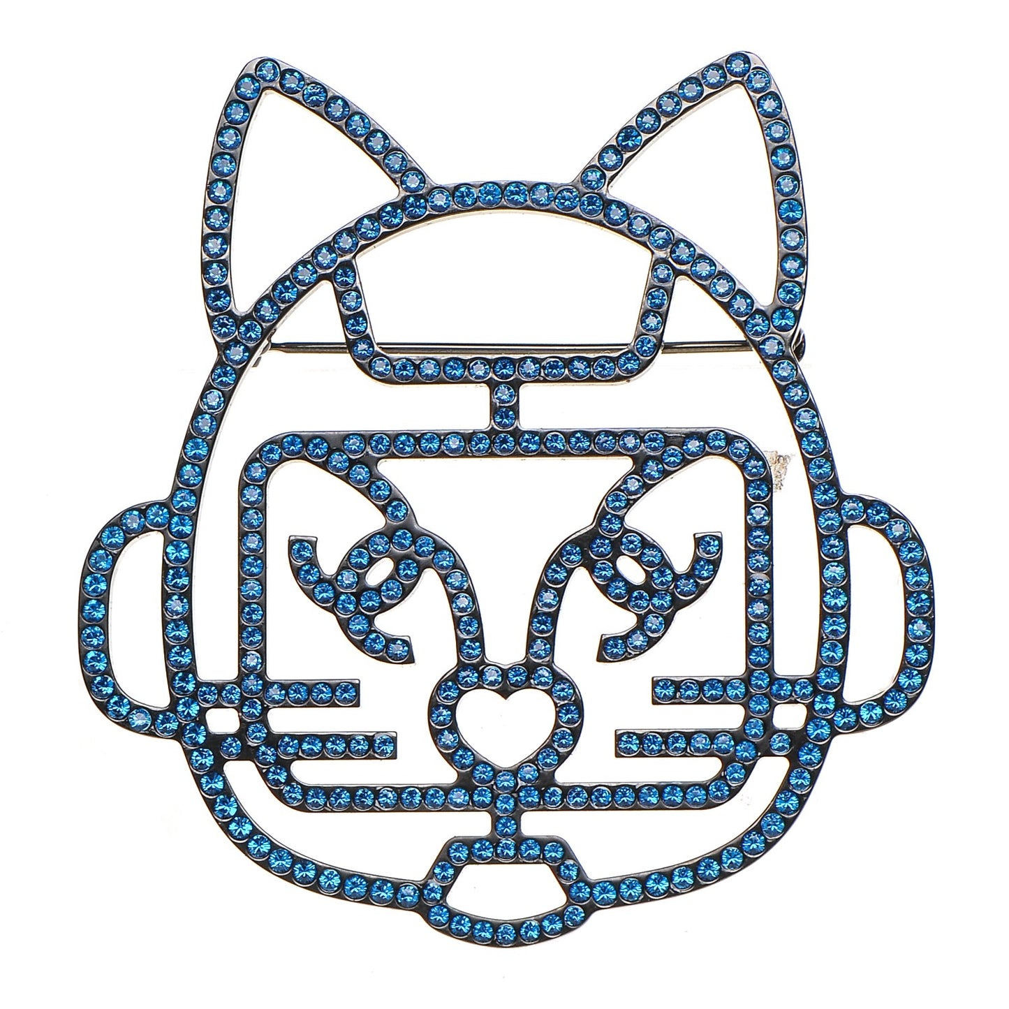 Strass Crystal Emoji Robot Cat Brooch Blue