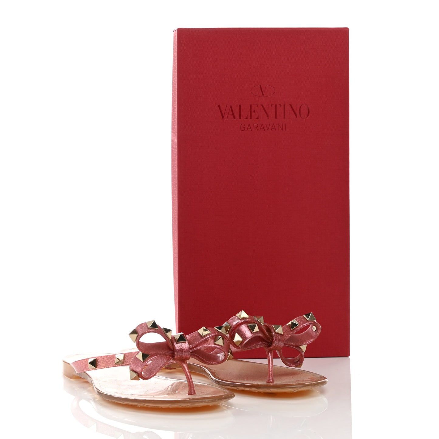 PVC Jelly Glitter Rockstud Bow Thong Sandals 36 Pink