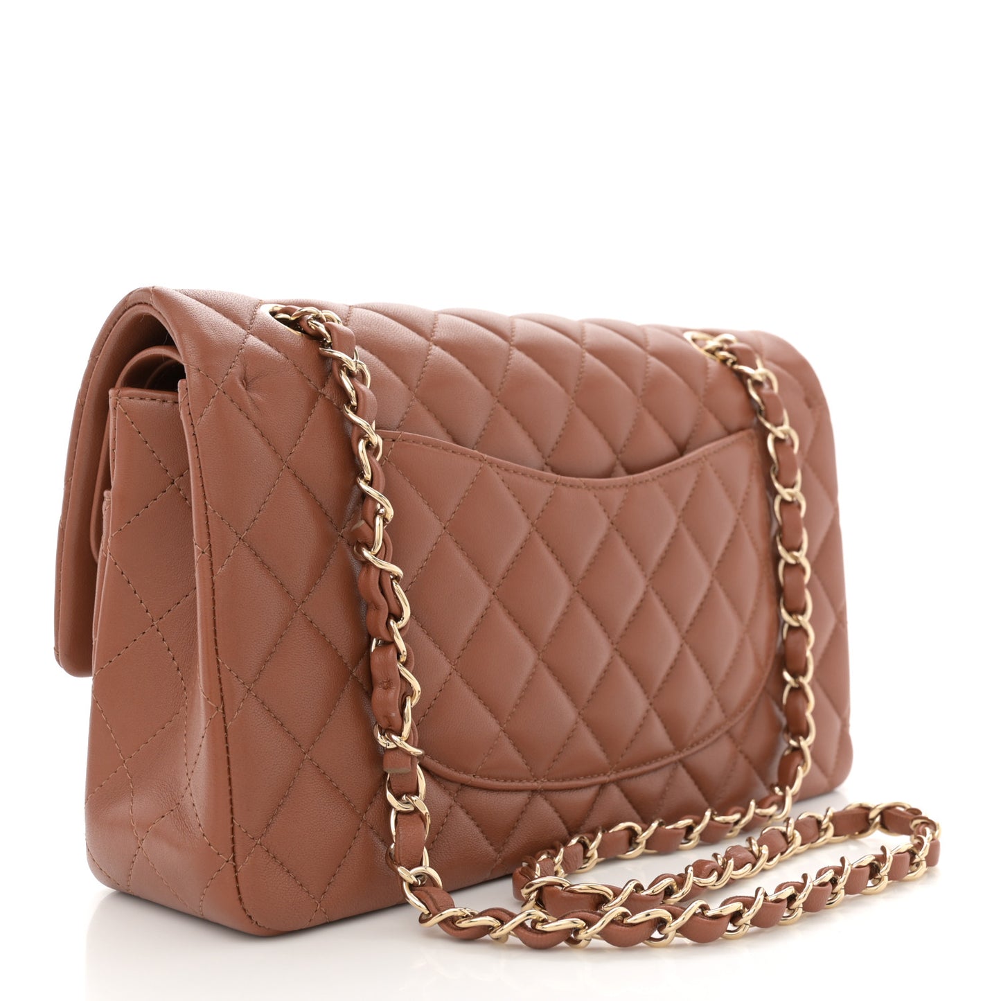 Lambskin Quilted Medium Double Flap Brown
