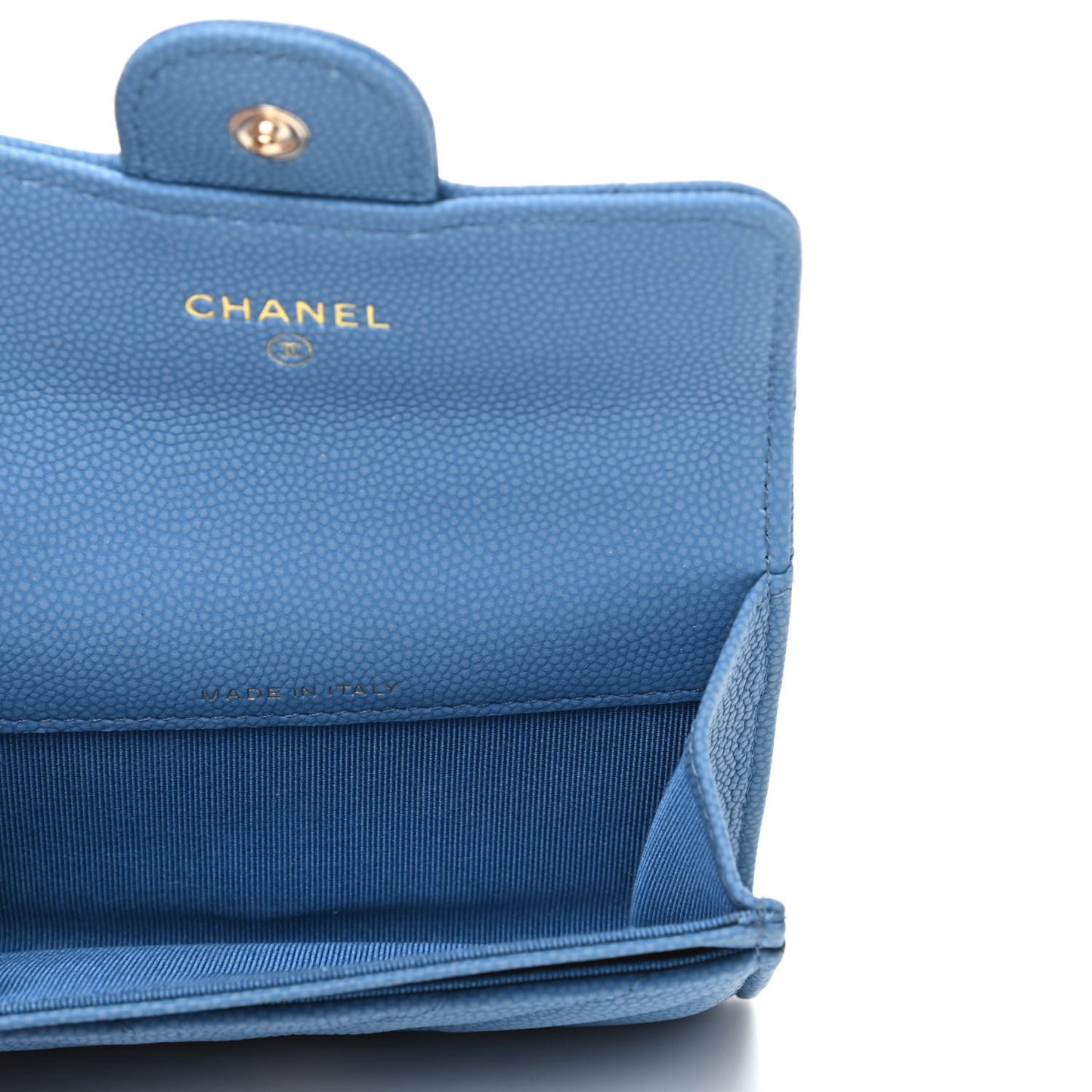Caviar Flat Chevron Quilted Flap Card Holder Blue