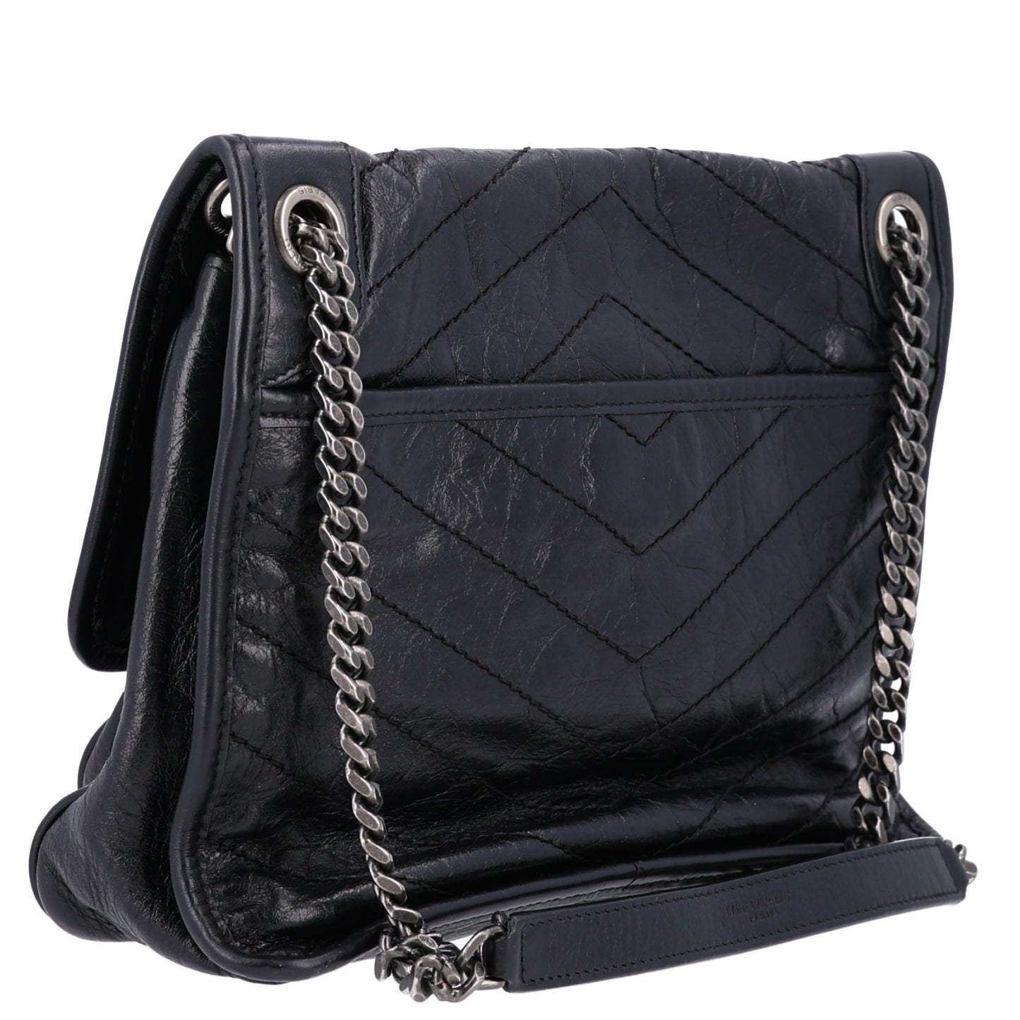 Crinkled Calfskin Matelasse Monogram Medium Niki Chain Satchel Storm