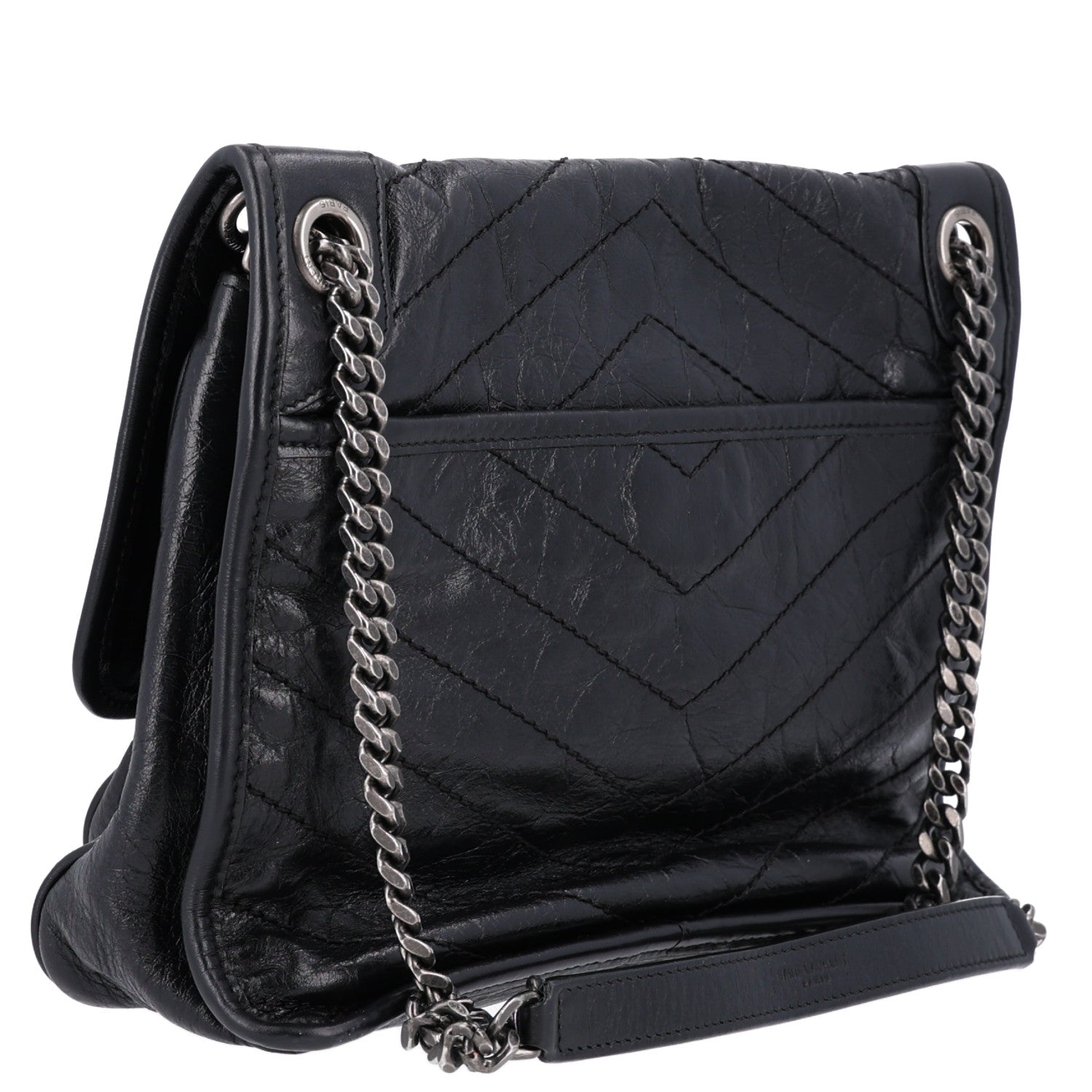 Saint Laurent Crinkled Calfskin Matelasse Monogram Medium Niki Chain Satchel Storm 2 of 9