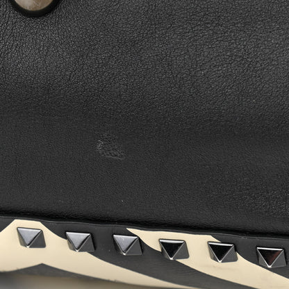 Valentino Garavani Calfskin Chevron Medium Rockstud Tote Light Ivory Black 12 of 14