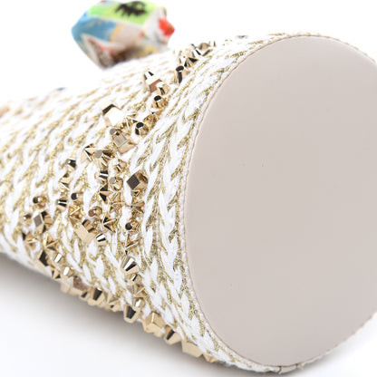 Christian Louboutin Woven Jute Crepe Satin Studded Marie Jane Bucket White Gold 7 of 8