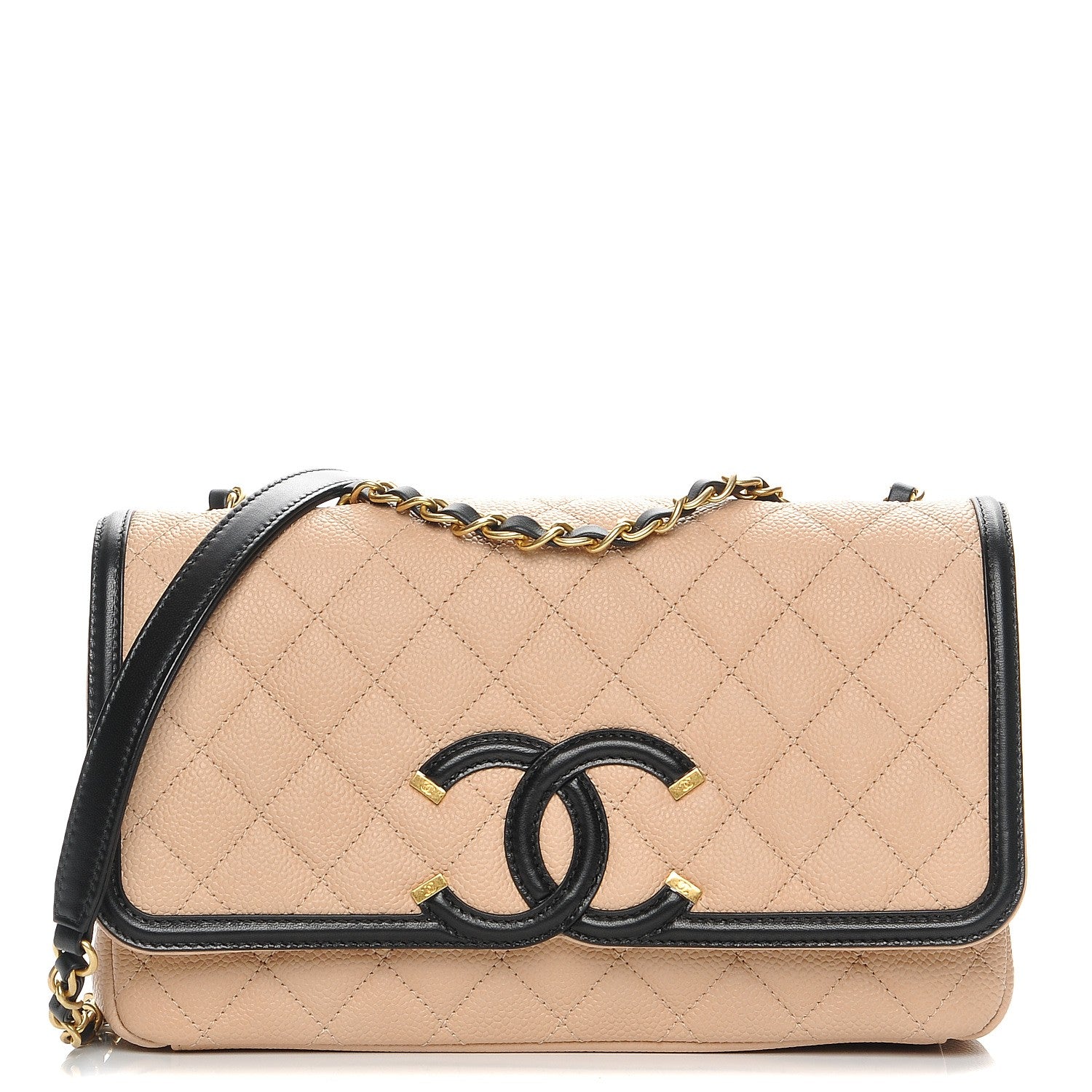 Chanel Caviar Quilted Medium CC Filigree Flap Beige Black 1 of 8