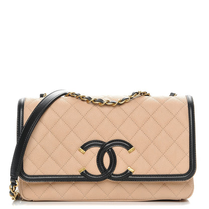 Chanel Caviar Quilted Medium CC Filigree Flap Beige Black 1 of 8