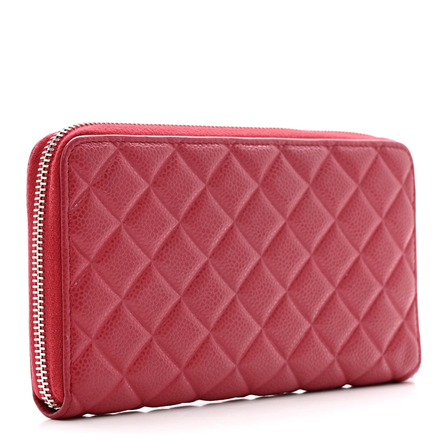 Caviar Quilted Diamond CC Gusset Zip Around Wallet Red