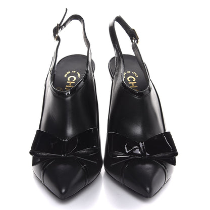 Chanel Patent Lambskin CC Bow Slingback Pumps 35.5 Black 2 of 9