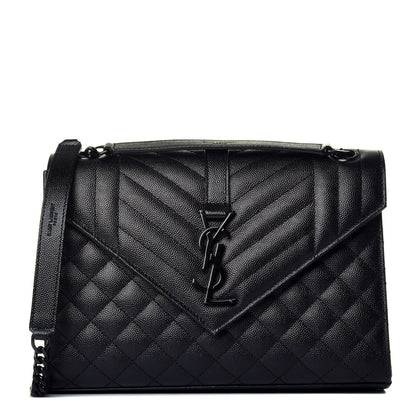 Saint Laurent Grain De Poudre Textured Mixed Matelasse Triquilt Medium Monogram Satchel Black 1 of 8