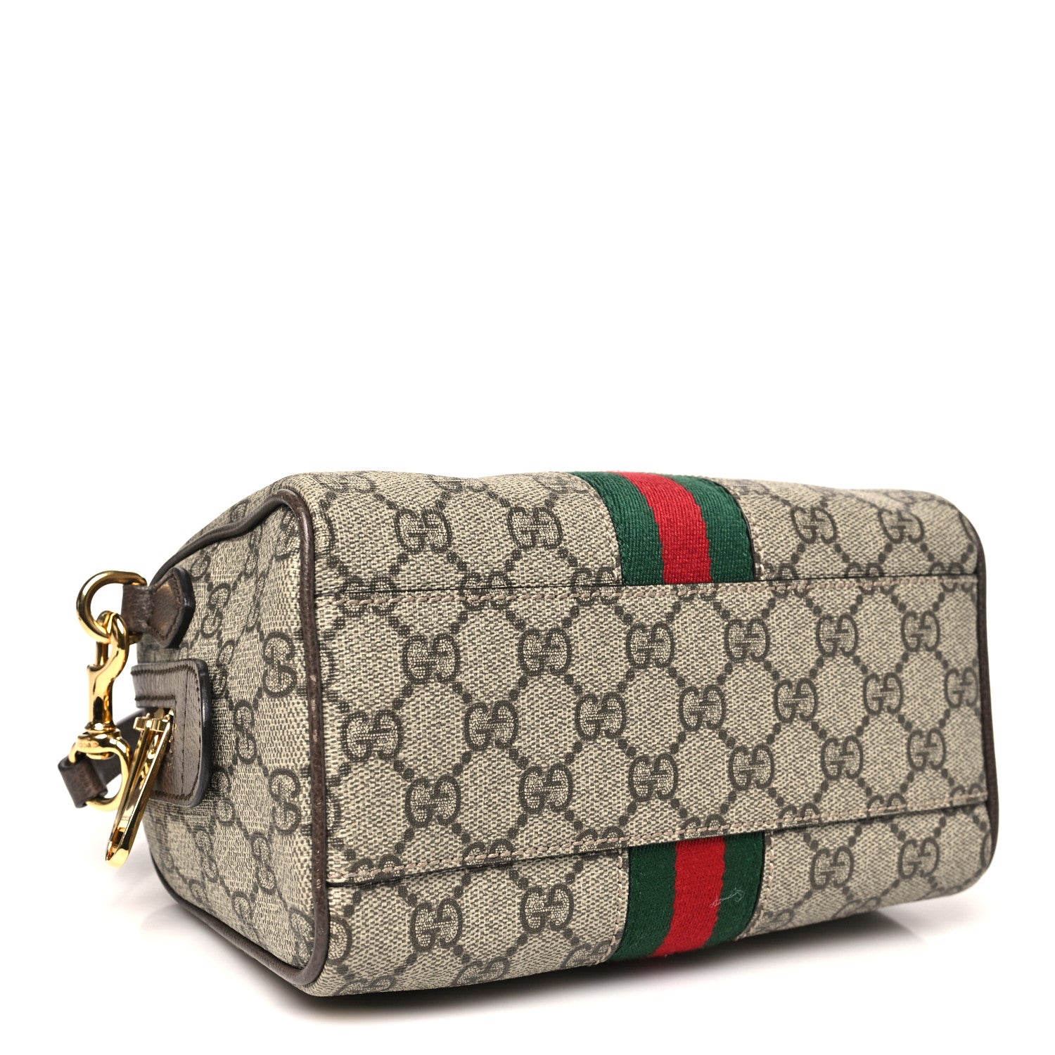 Gucci GG Supreme Monogram Textured Dollar Calfskin Web Mini Ophidia Top Handle Bowler Bag Beige Ebony New Acero 4 of 10