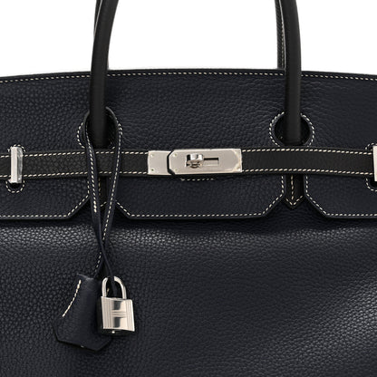 Hermes Togo Bi Color Horseshoe Birkin 40 Bleu Nuit Black 8 of 16